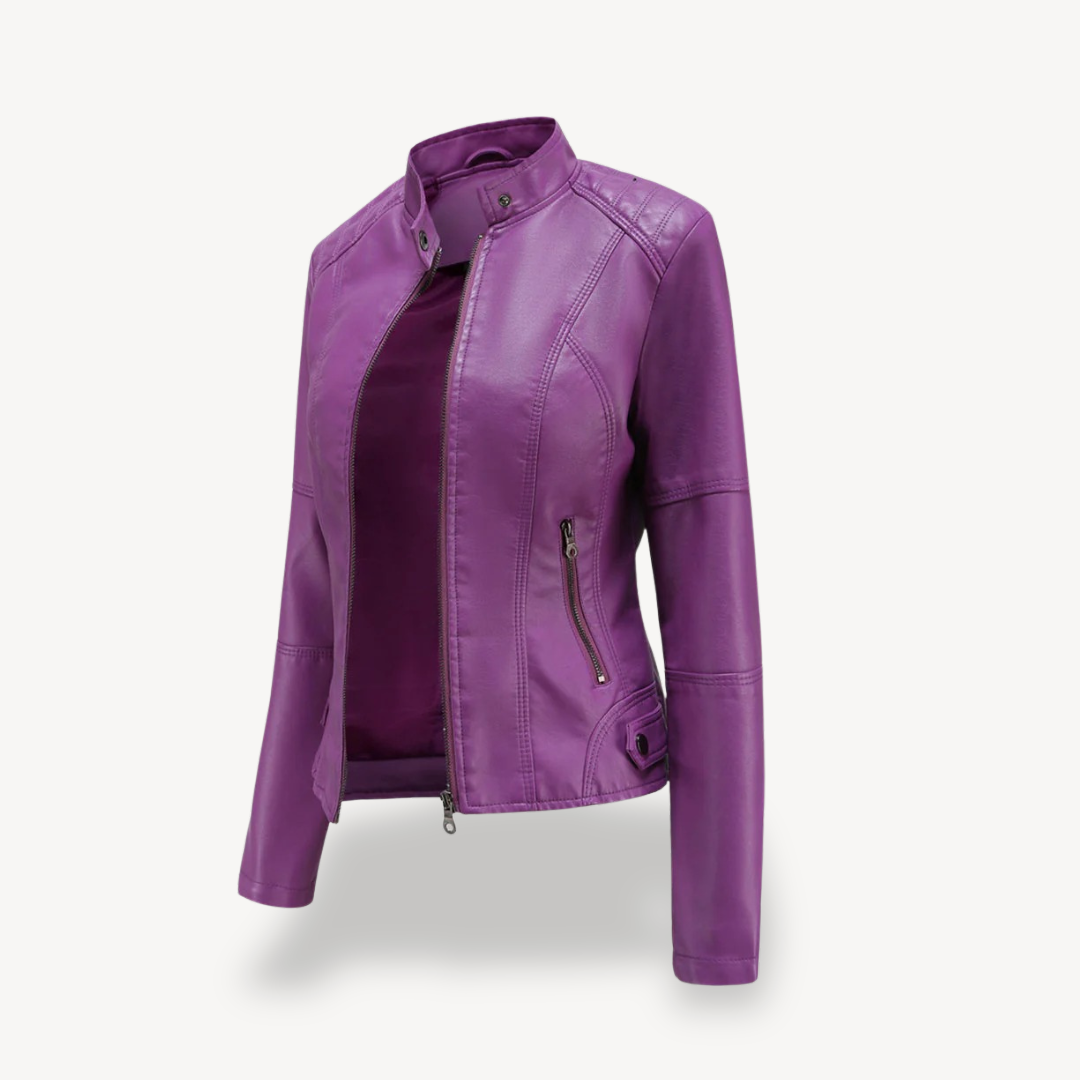 Stylische Damen Lederjacke Biker Stil - IdealeKleiden