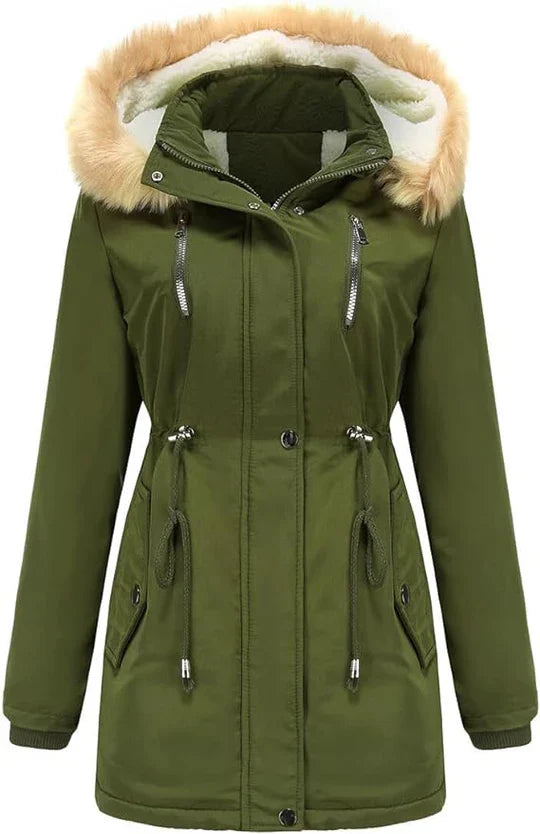 Lovi - Damenmantel Lang Kunstpelz Kapuze Fleece
