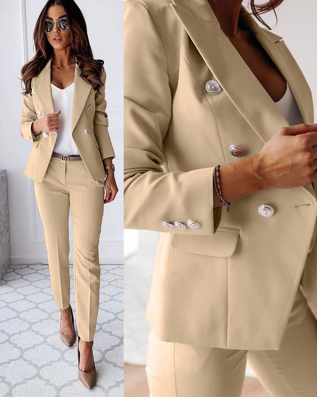 Damen Blazer Set Mit Stylishem Knopf