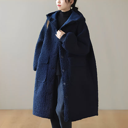 Frauen Wollmantel Warm Kapuze Winter