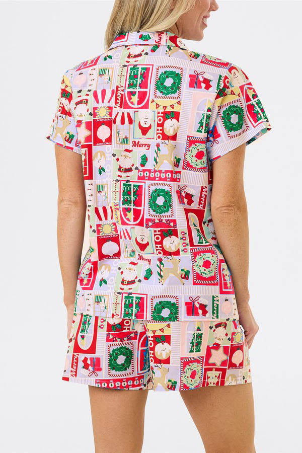 Weihnachtsshirt Frauen Kurzarm Süßes Motiv Set - IdealeKleiden