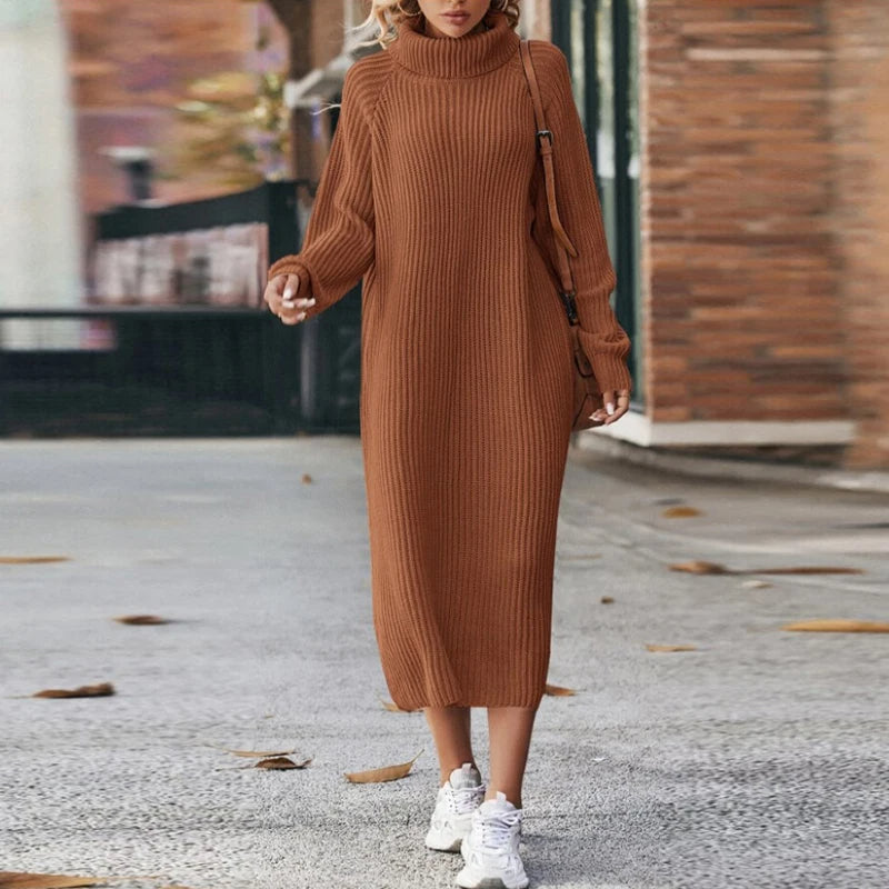 Damen Maxikleid Pullover Bequem Mit Kragen
