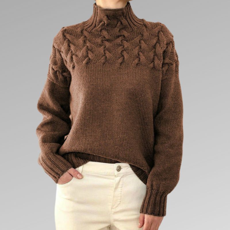 Strickpullover Damen Rollkragen Zopf Muster Langärmlig Bequem