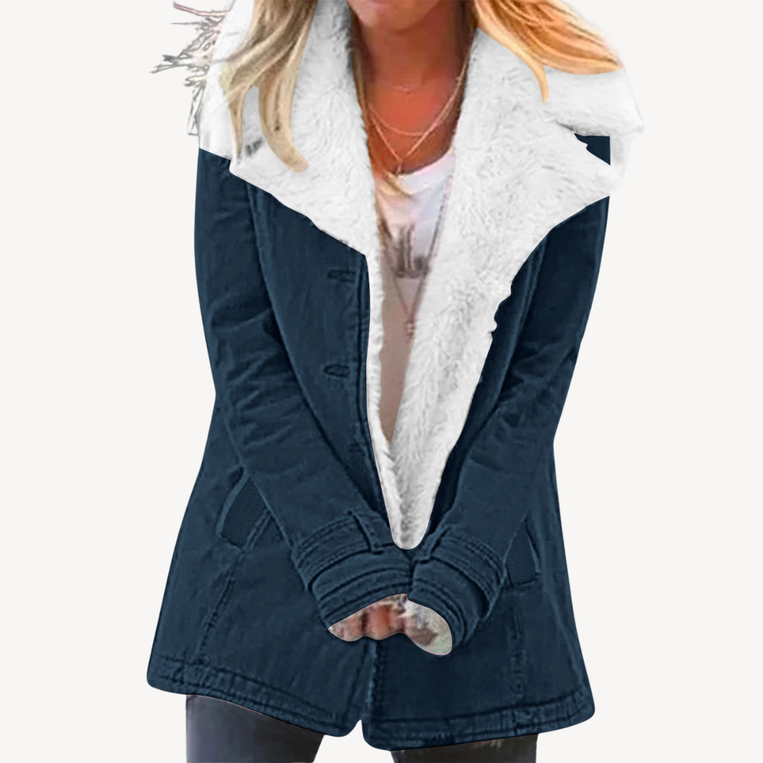 Damen Sherpa Fleece Denimjacke Warm
