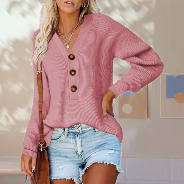 Damen Strickpullover Herbst Bequem V-Ausschnitt