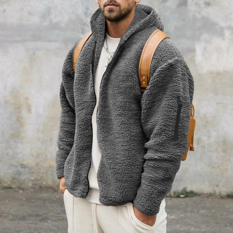 Männer Plüschjacke Kapuze Warm