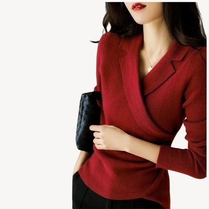 Damen Pullover Strick Wickel V-Ausschnitt Modern