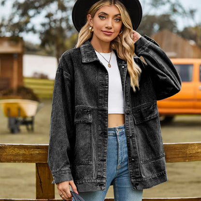 Klassische Damen Denimjacke Vintage Style - IdealeKleiden