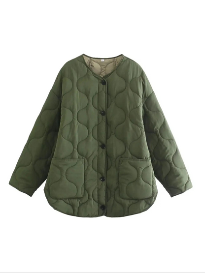 Olivgrüne Steppjacke Übergroß Trendy Herbst Winter