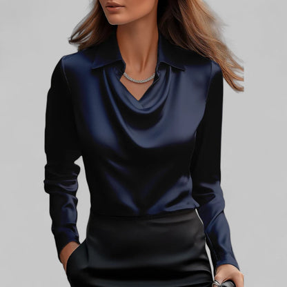 Elegante Damenbluse mit Wasserfallausschnitt Satin Optik