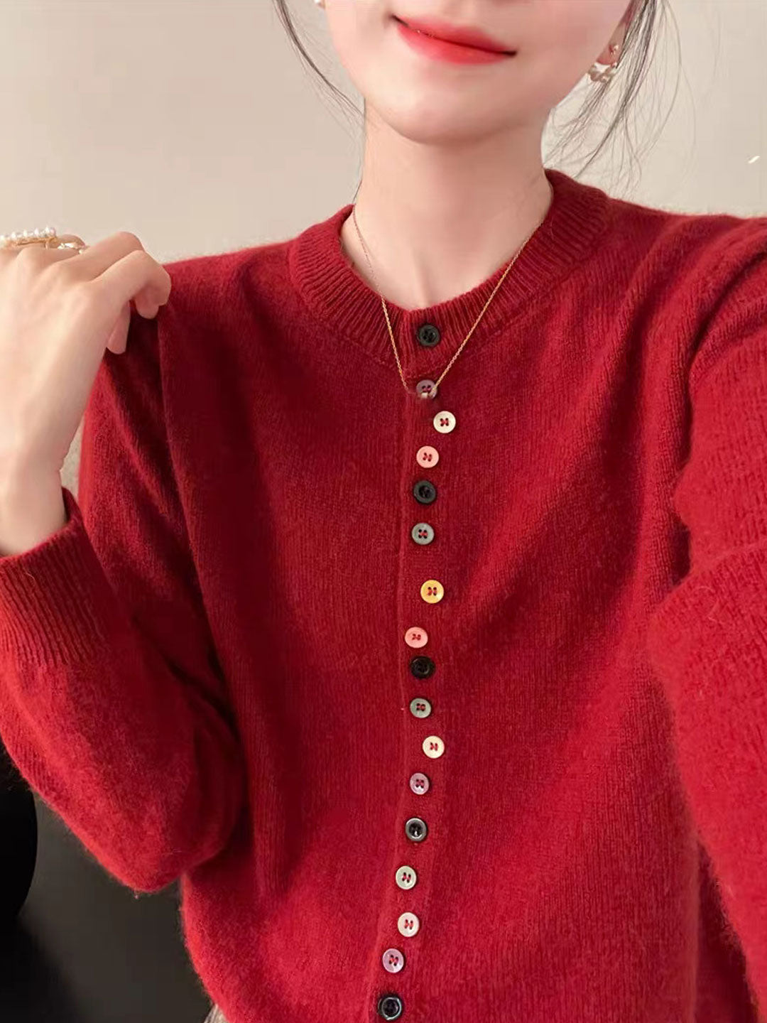 Farbenfroher Cardigan Rundhals Weich Bunt