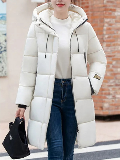 Stylische Pufferjacke Khaki Farbe Kapuze Reißverschluss