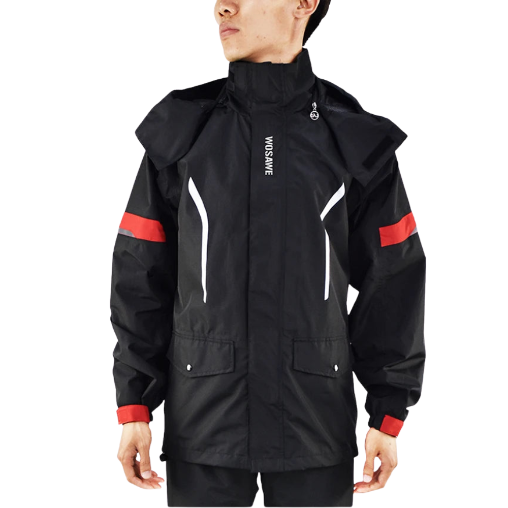 Herren Regenjacke Motorrad Wasserdicht Reflexschwarz