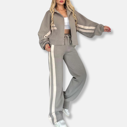 Lässige Reißverschlussjacke Lockere Fit Streifen Ärmel