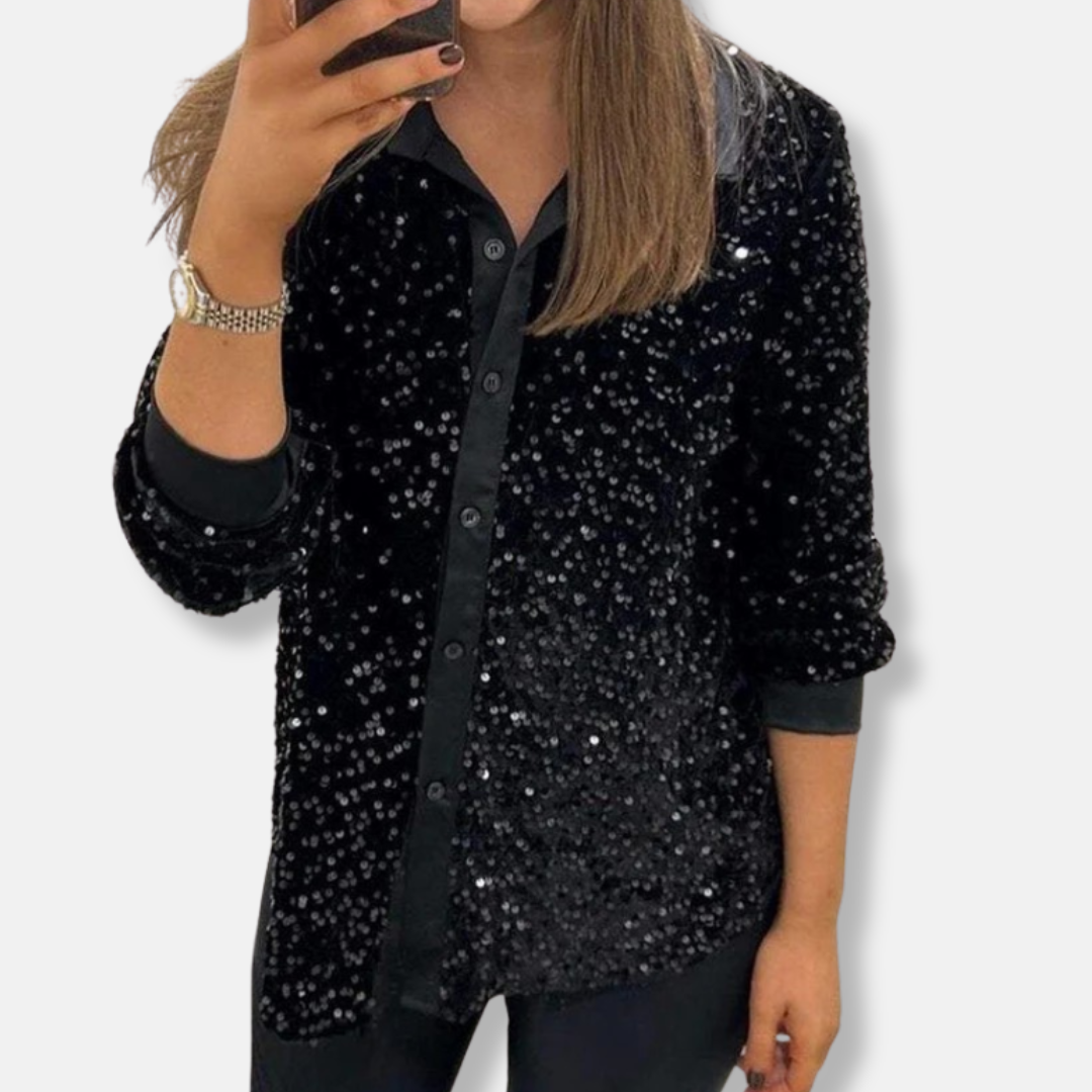 Feierliches Shirt mit Pailletten Lockere Fit Eleganter Kragen
