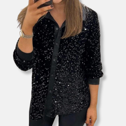 Feierliches Shirt mit Pailletten Lockere Fit Eleganter Kragen