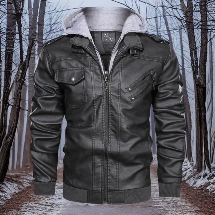 Warme Lederjacke Kapuze Winter