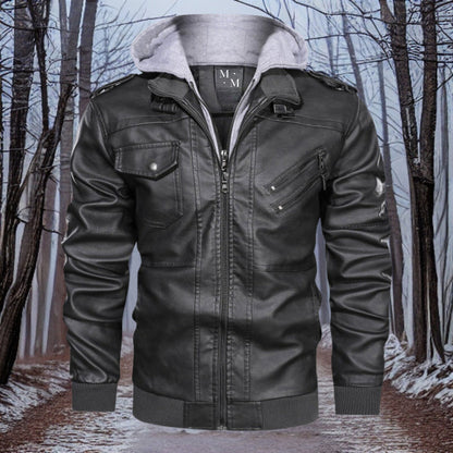 Warme Lederjacke Kapuze Winter