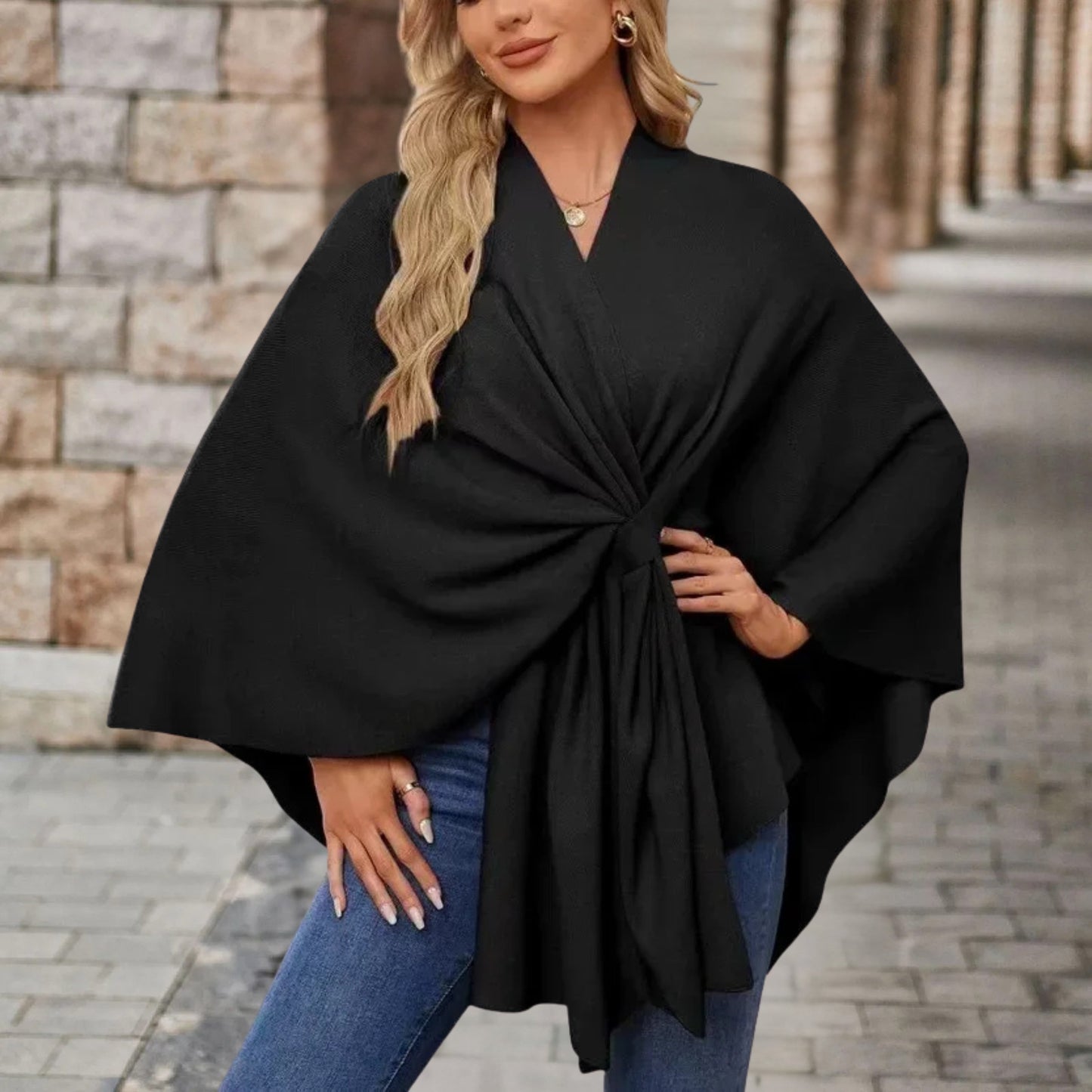 Damen Top mit Cape Effekt und Vorderknoten
