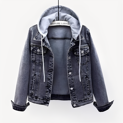 Frauen Jeansjacke Kapuze Trendy