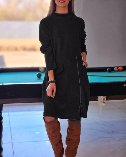 Elegantes Langarmkleid Mit Reißverschluss
