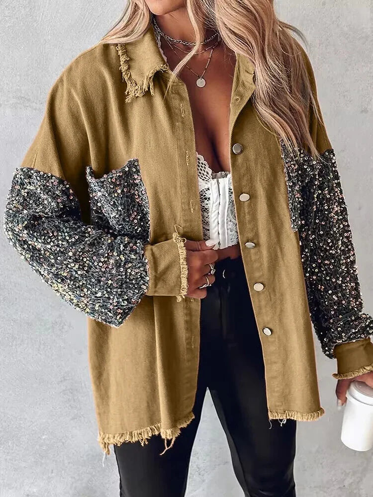 Glamour Jeansjacke mit Pailletten Effekt