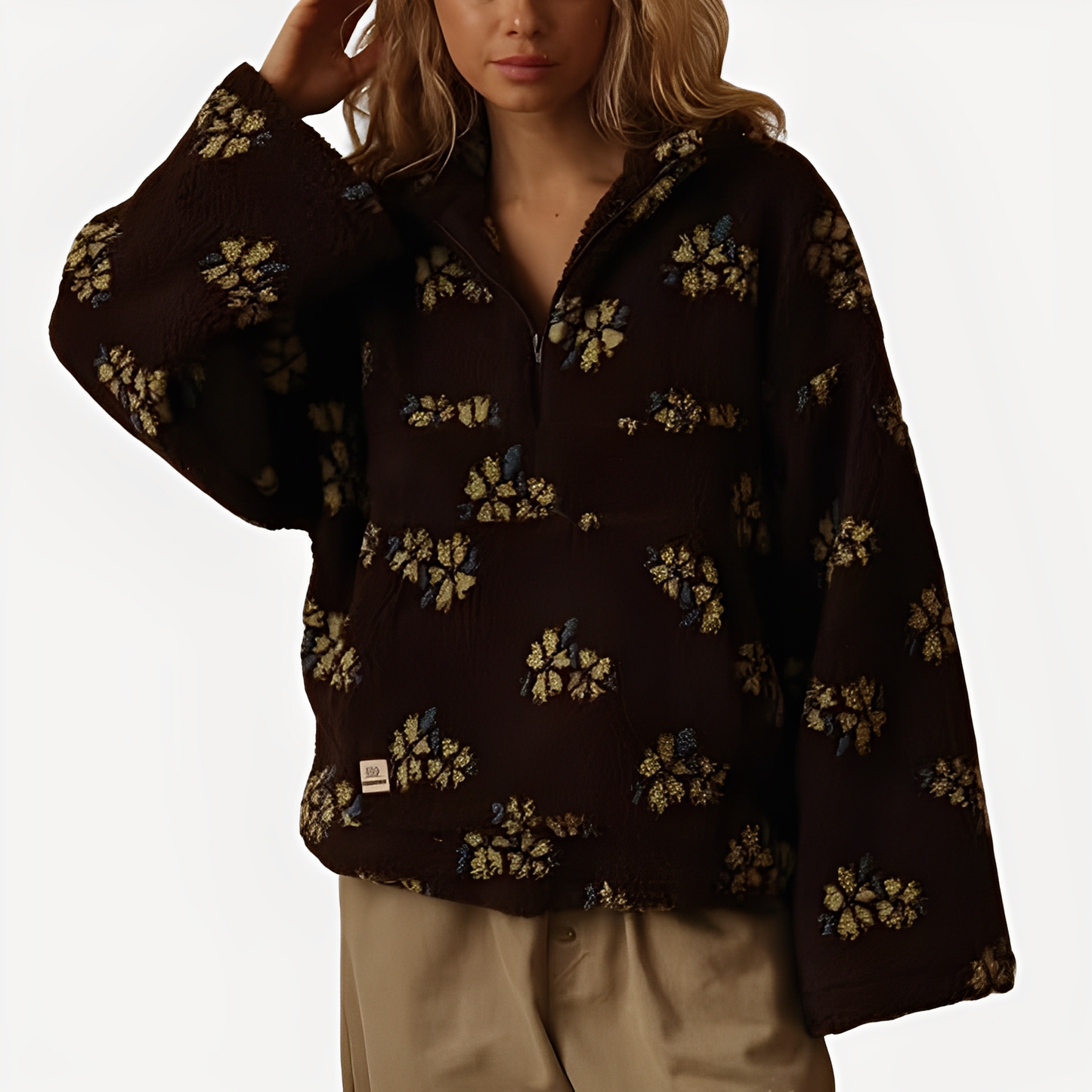 Damen Sherpa Pullover Blumenmuster Trendy