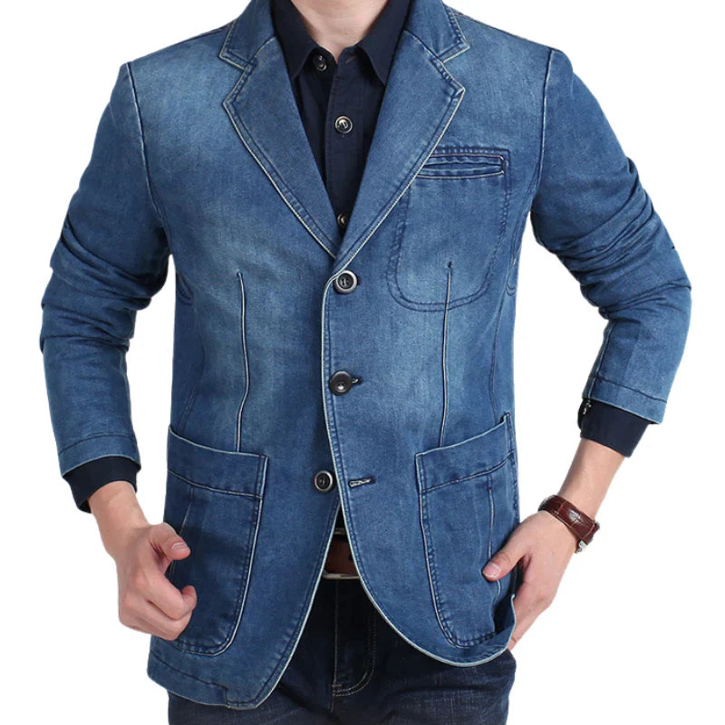 Herren Denim Blazer Moderne Baumwolle - IdealeKleiden