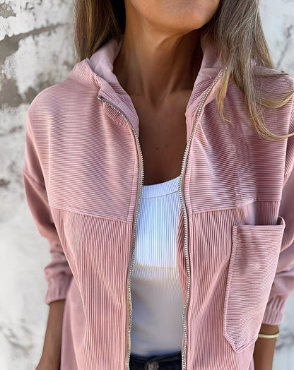 Modische Damen-Cordjacke mit Kapuze Lässig