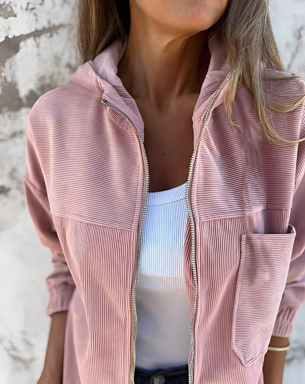 Damen Cordjacke Kapuze Modern