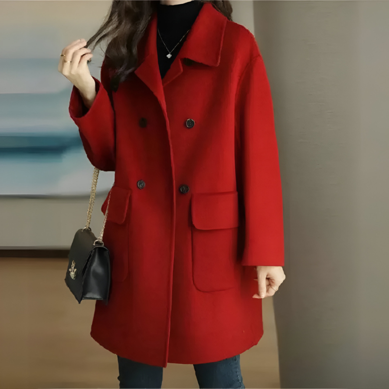 Damen Wolljacke Lang Elegant Knopfverschluss