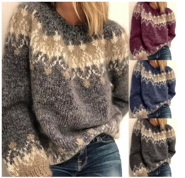 Weiche Strickpullover Damen Oversized Wollmischung Rundhals - IdealeKleiden