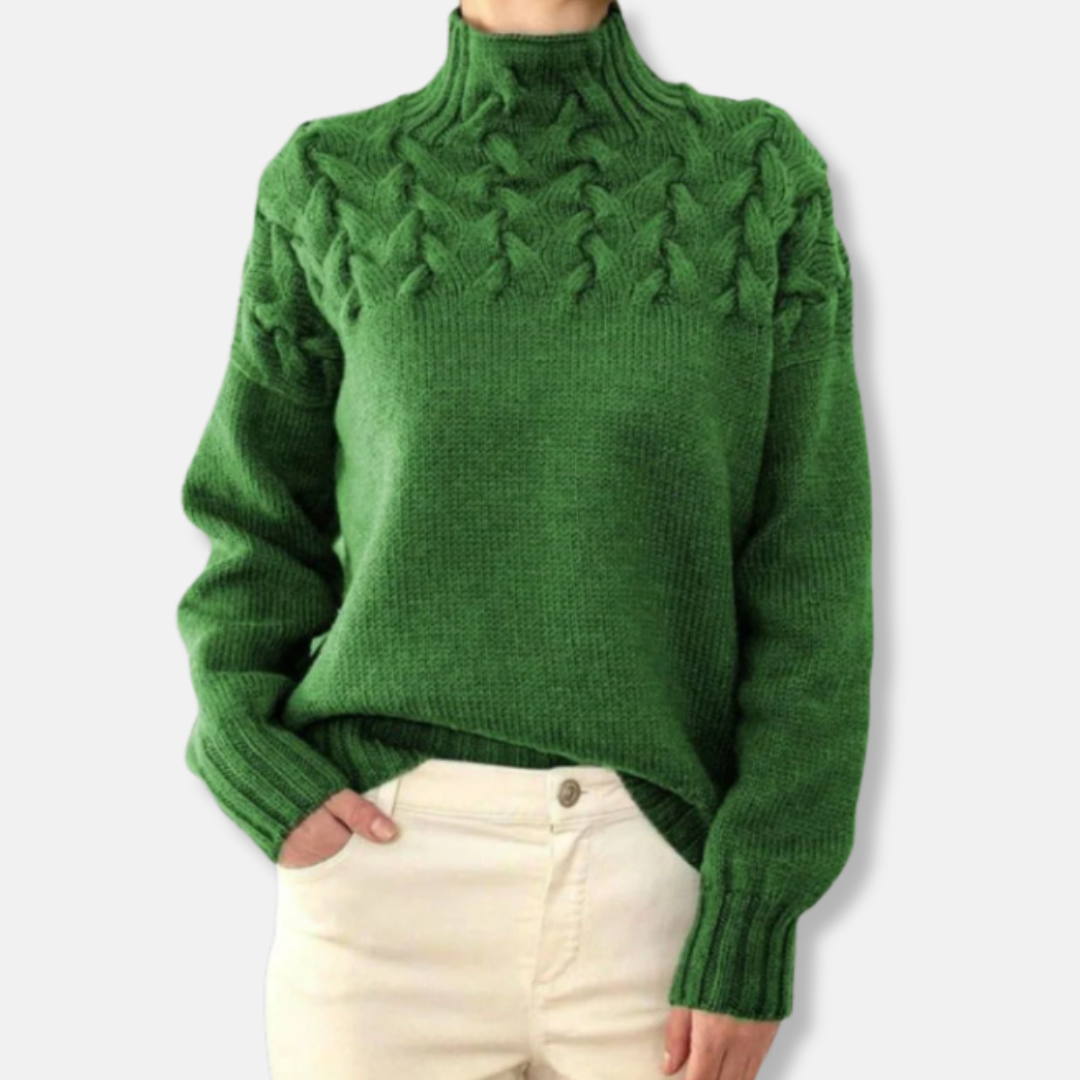 Wolle Pullover Hochhalsschutz Bequem Kabelmuster
