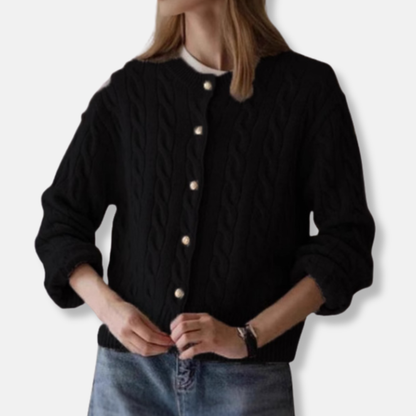 Wolle Strickjacke Kurz Rundhals Pullover