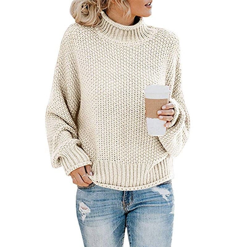 Strickpullover Hoher Kragen Grobstrick Bequem Warm - IdealeKleiden