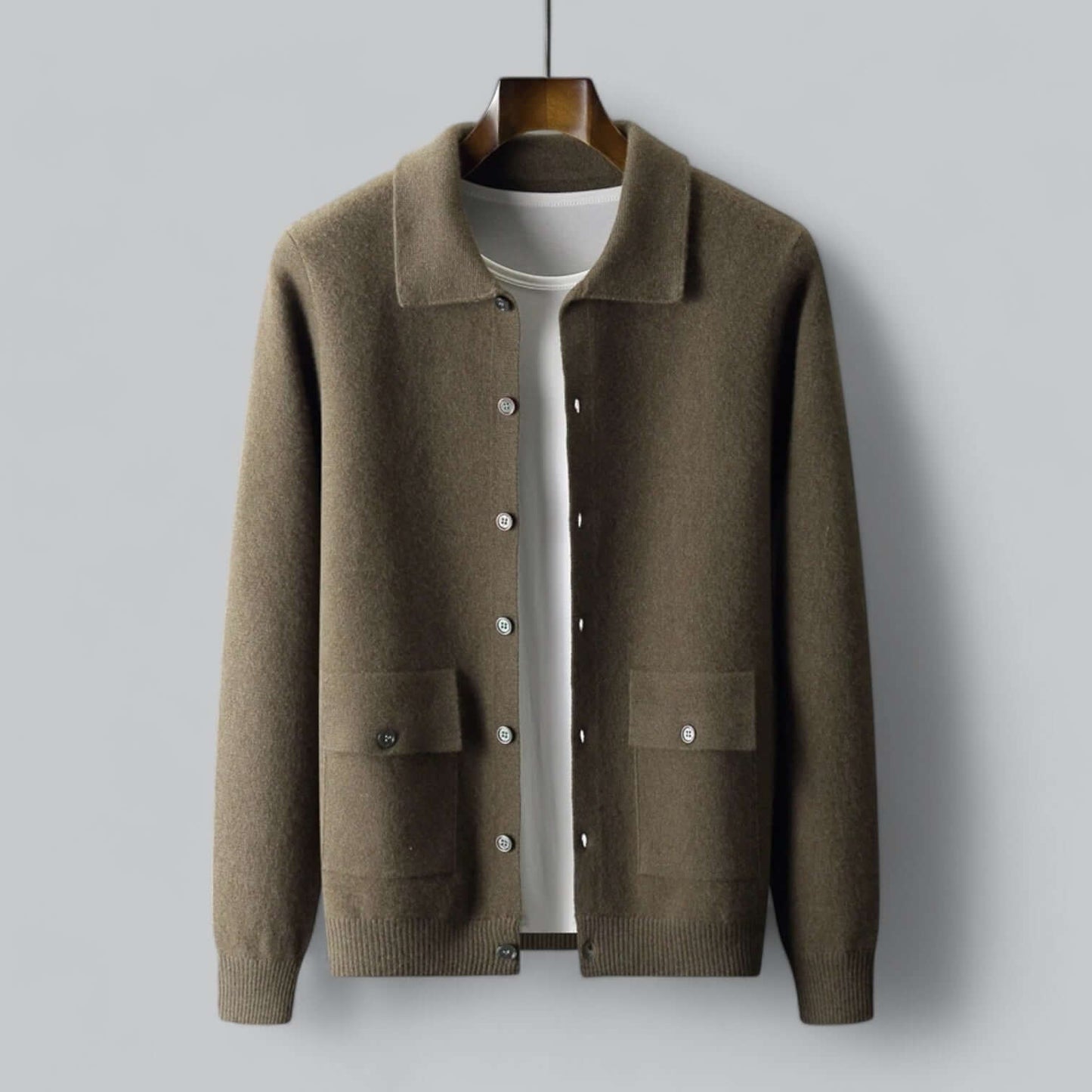 Herren Kaschmir-Cardigan Jacke Modern Schwarz