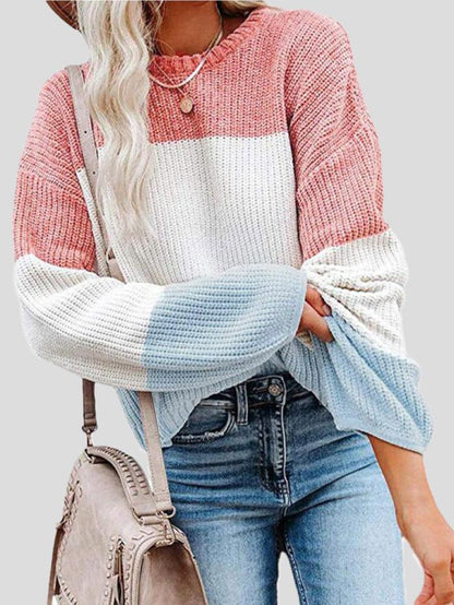 Herbstliche Strickpullover Farbblock Casual