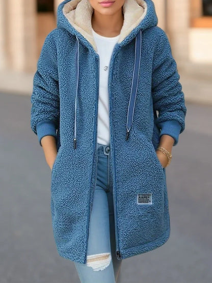 Praktische Fleecejacke Mit Kapuze Reißverschluss - IdealeKleiden