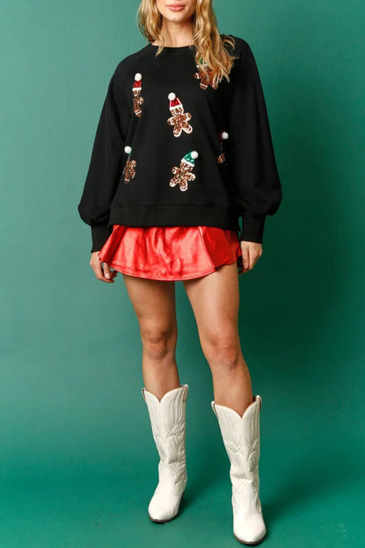 Weihnachten Sweatshirt Glitzer Lebkuchenmann Langarm - IdealeKleiden