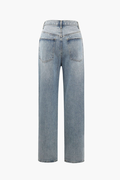 Damenjeans Hochwerter Schnitt Asymmetrisch Modern