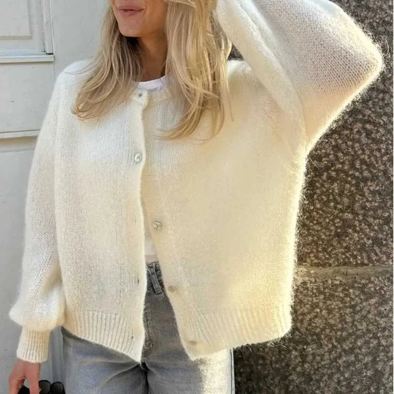 Damen Pullover Knopfverschluss Elegent