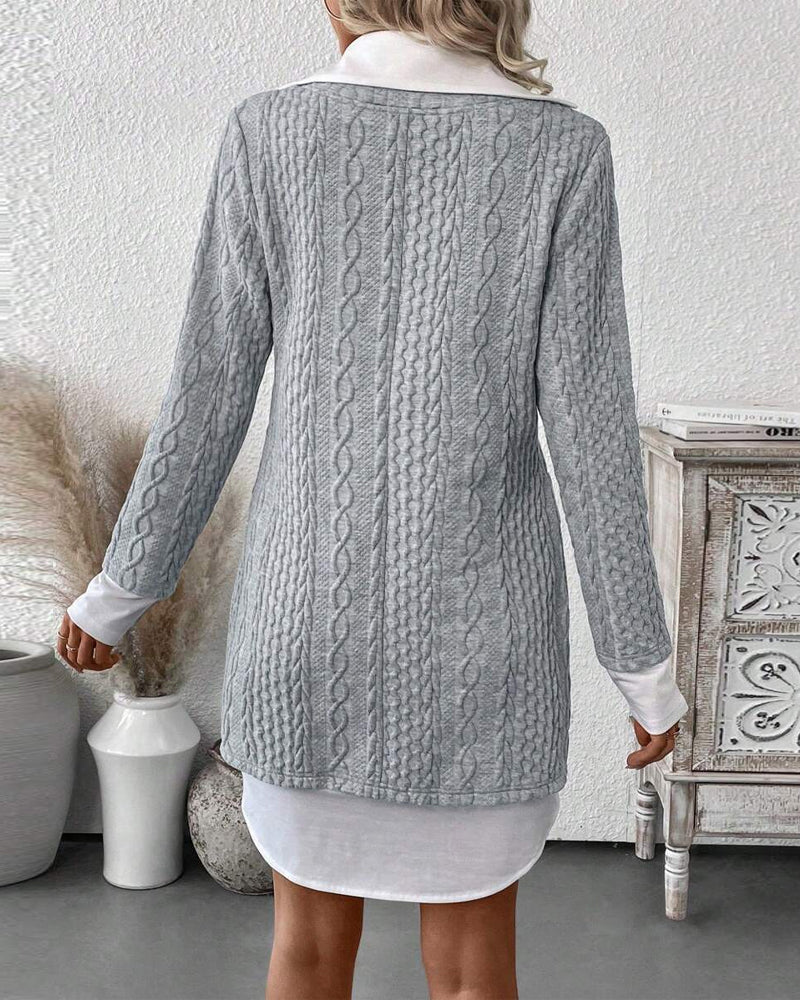 Modisches Kleid | Faux Hemd Kragen Zweiteiler Strick - IdealeKleiden