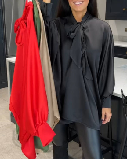 Elegante Bluse Damen Bandkragen Chic