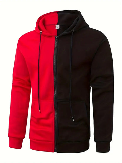 Zweifarbig Kapuzenpullover Reißverschluss Modern
