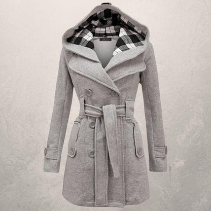 Klassischer Trenchcoat Zweireihig mit Kapuze