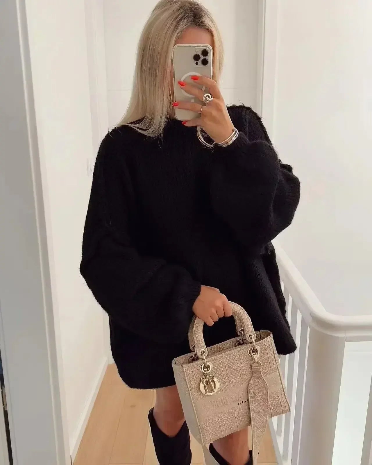 Stilvoller Rollkragen Pullover Große Ärmel
