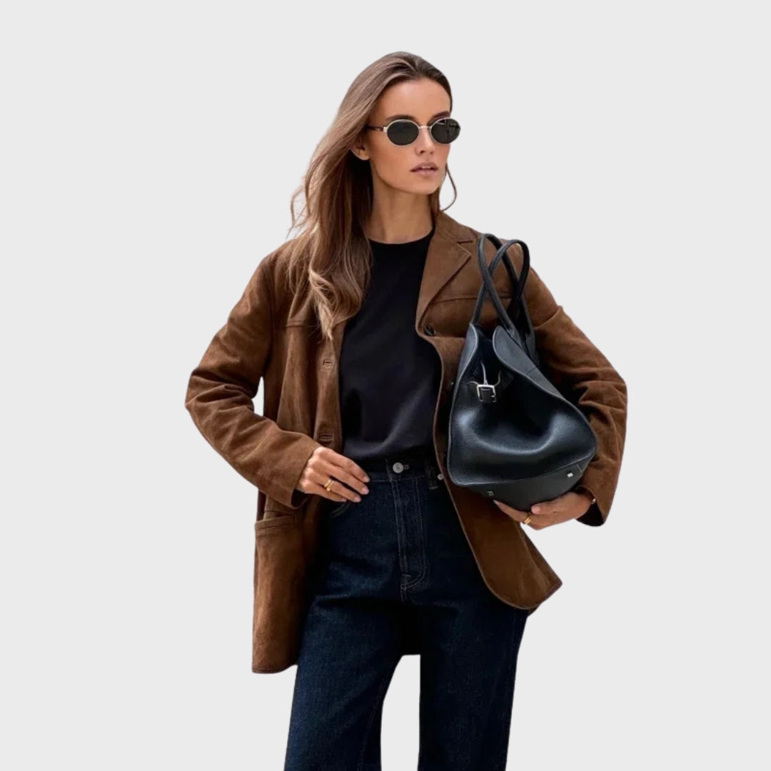 Elegante Damenjacke Braun Wildleder - IdealeKleiden