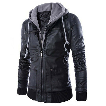 Herren Lederjacke Elegant mit Kapuze