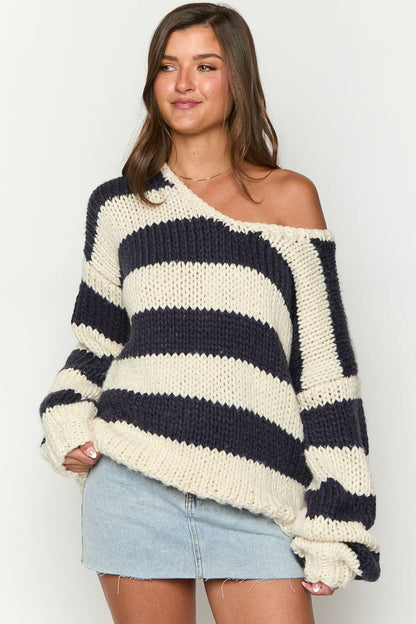 Stylischer Strickpullover Schulterfrei Trendy Herbstmode