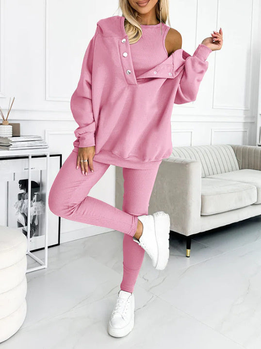 Damen Sportanzug 3-teilig Kapuzenpullover Slim Hose